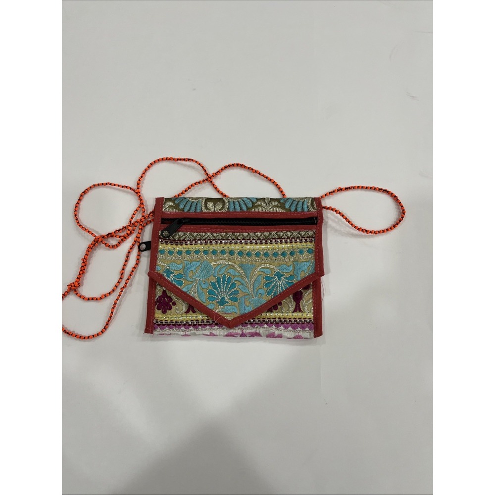 Unbranded Boho Embroidered Crossbody Passport Bag Floral Festival Pouch Multi